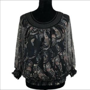Daniel Rainn Black Peasant Top Sheer Sleeves MP XC